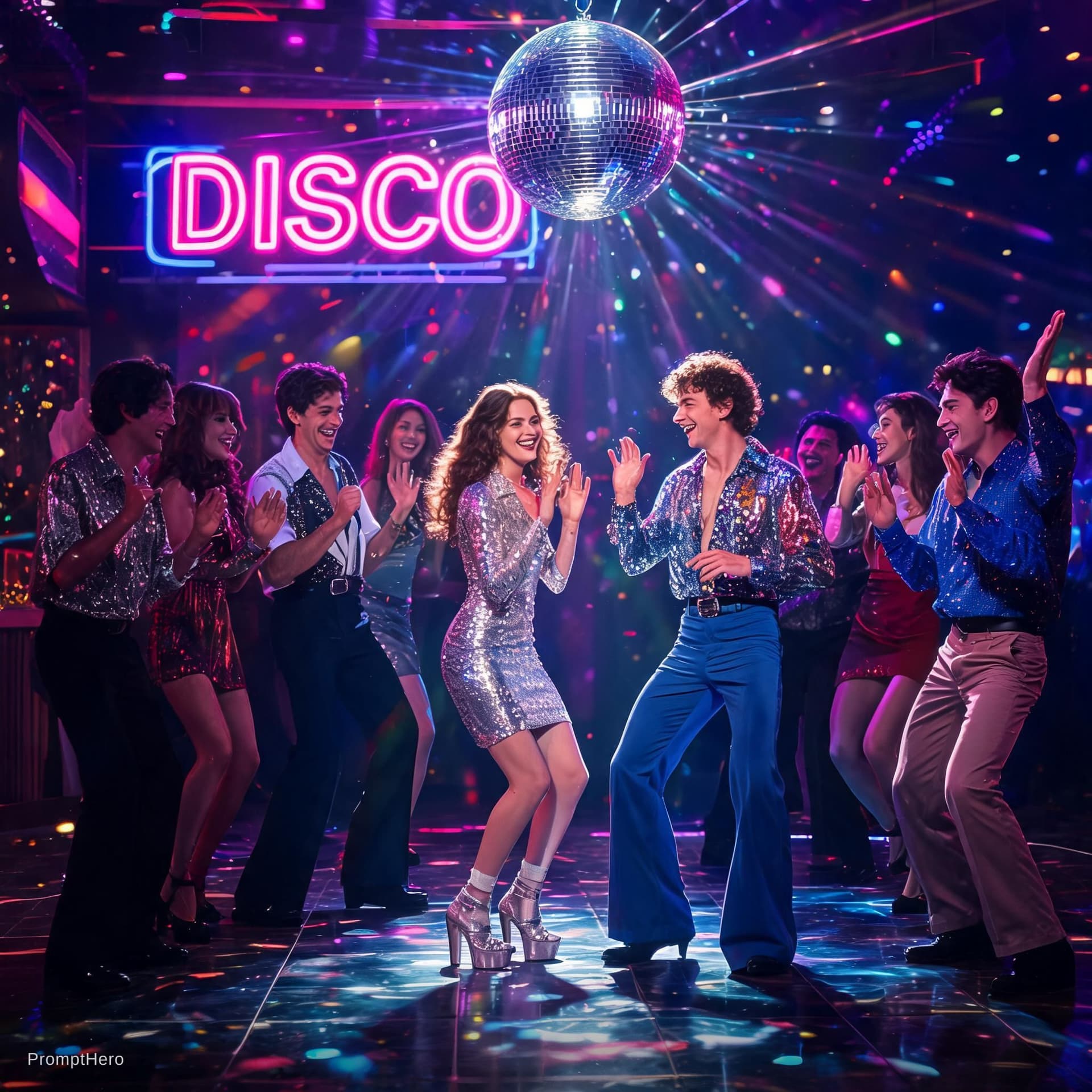AI generated: Having fun at disco club