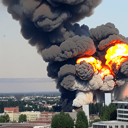AI generated: Dui explosions and escalating smoke columns from the surrounding residential buildings in the city, ...