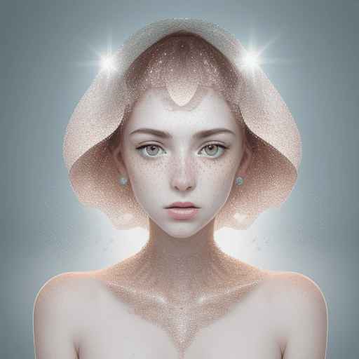 AI generated: a woman with freckled skin is photographing her face, in the style of dmitry kustanovich, delicate m...