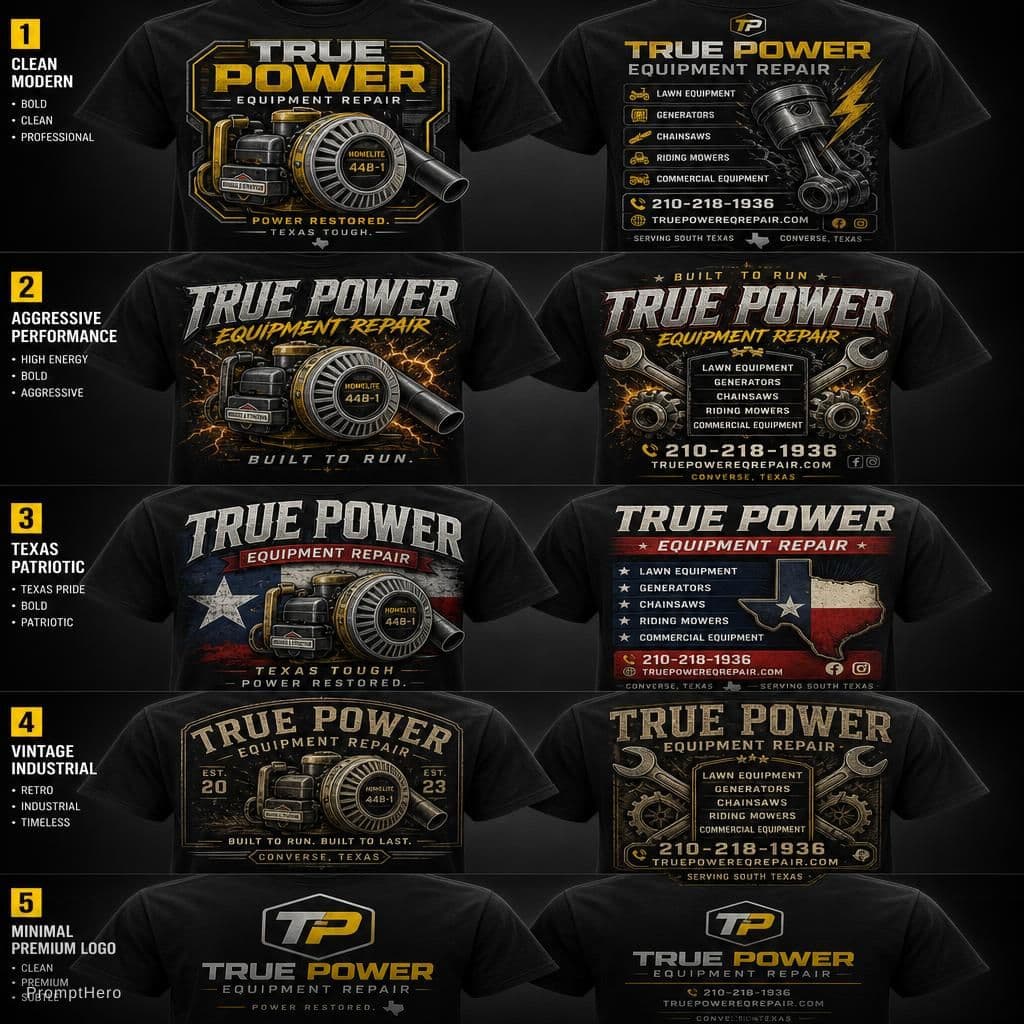 AI generated: Create a premium, high-converting T-shirt design for **True Power Equipment Repair**, a professional...
