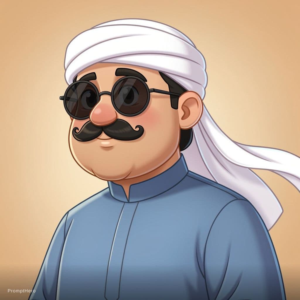AI generated: A stylized cartoon portrait of an Upper Egyptian (Sa’idi) man shown in a three-quarter view where th...