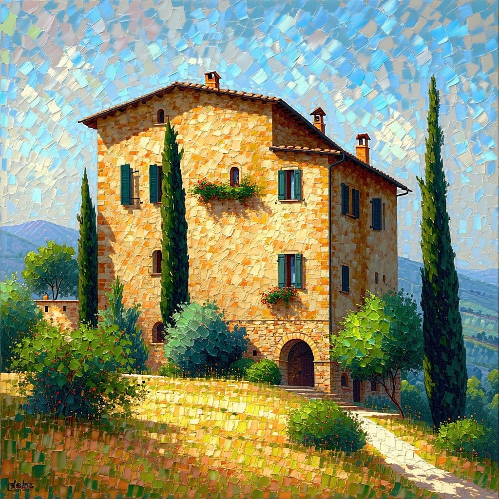 AI generated: Impressionist painting of a Tuscan villa, oil on canvas, in the style of the Tuscan countryside, ful...