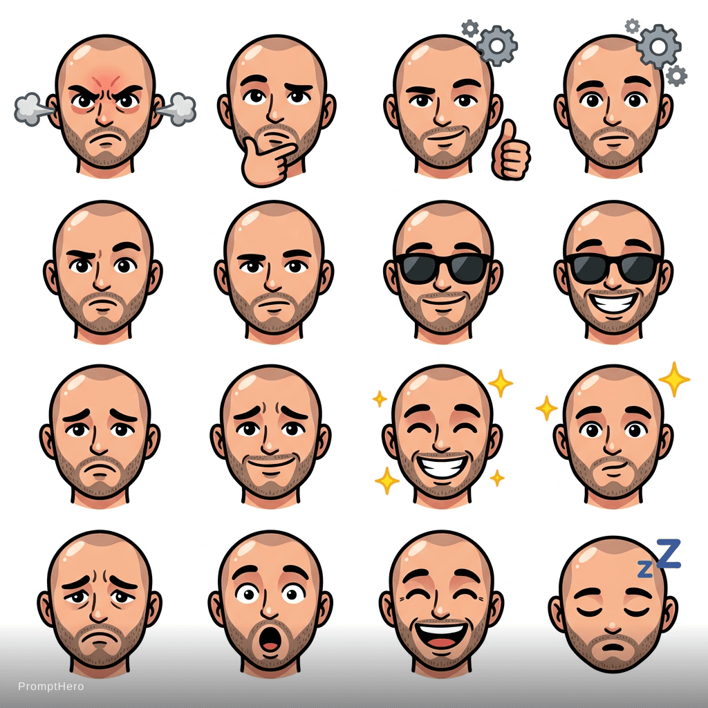 AI generated: Stickers depicting emotions ranging from anger and reflection to confidence and happiness