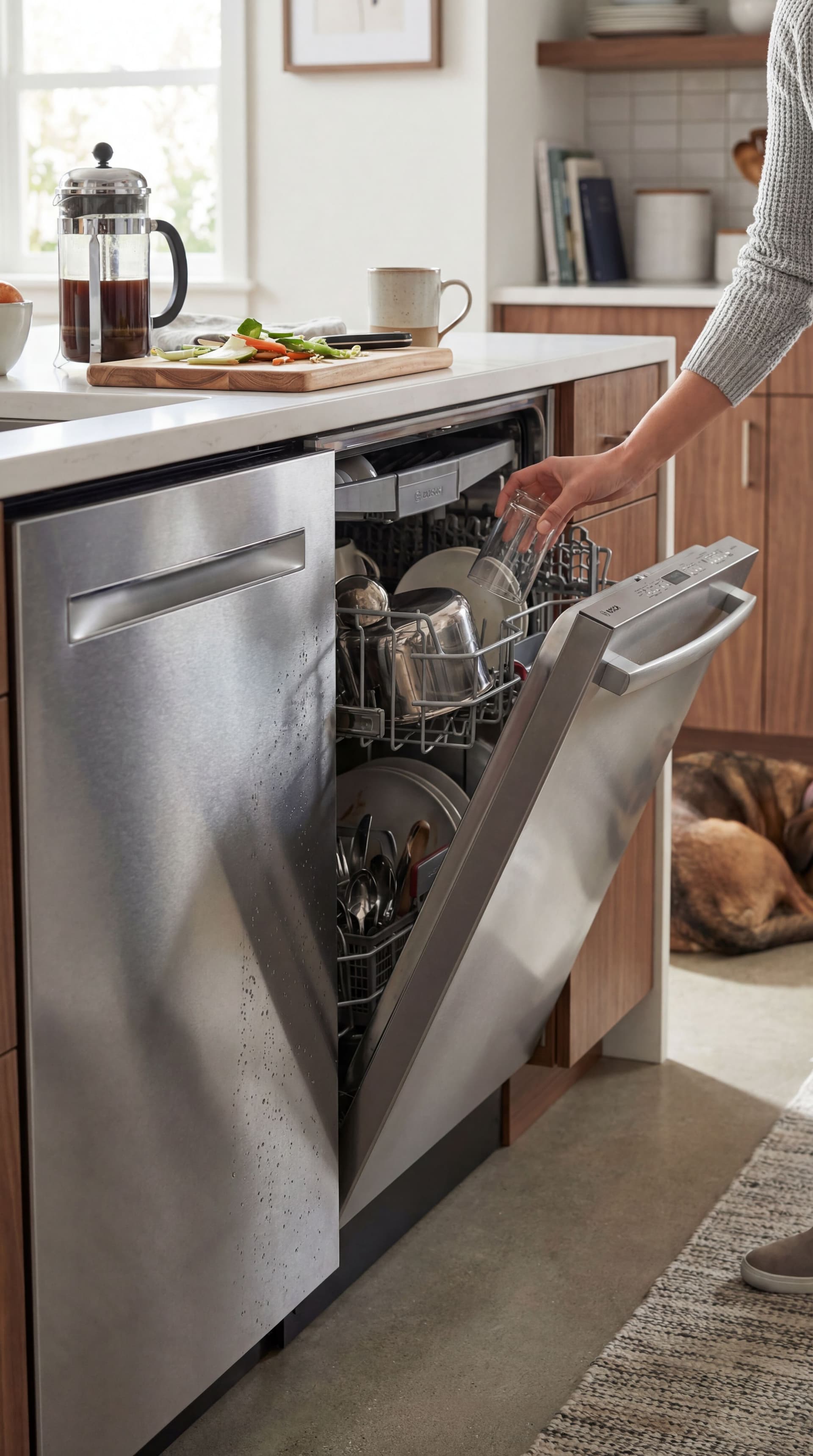 AI generated: Create  Bosch SHEM3AY55N 100 Series Dishwasher 24'' Stainless Steel Shem3Ay55N
Make photo realistic ...