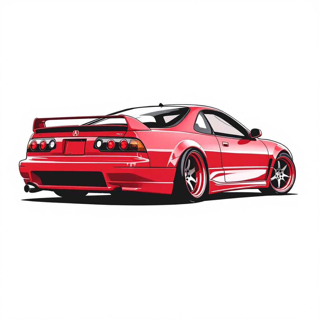 AI generated: Vector, a 1998 Acura Integra, red, on a white background, 3/4 view, simple vector art
