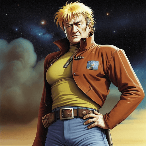 AI generated: John Wayne as an anime space cowboy like from Cowboy Bebop or Trigun:: space western theme:: western...
