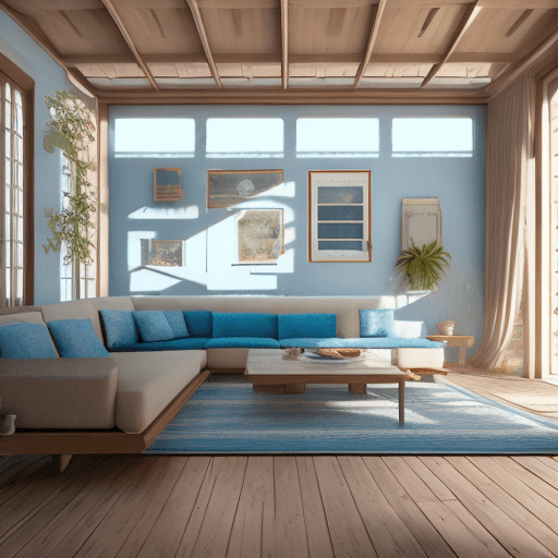 AI generated: High resolution photography interior design, dreamy sunken living room conversation pit, wooden floo...