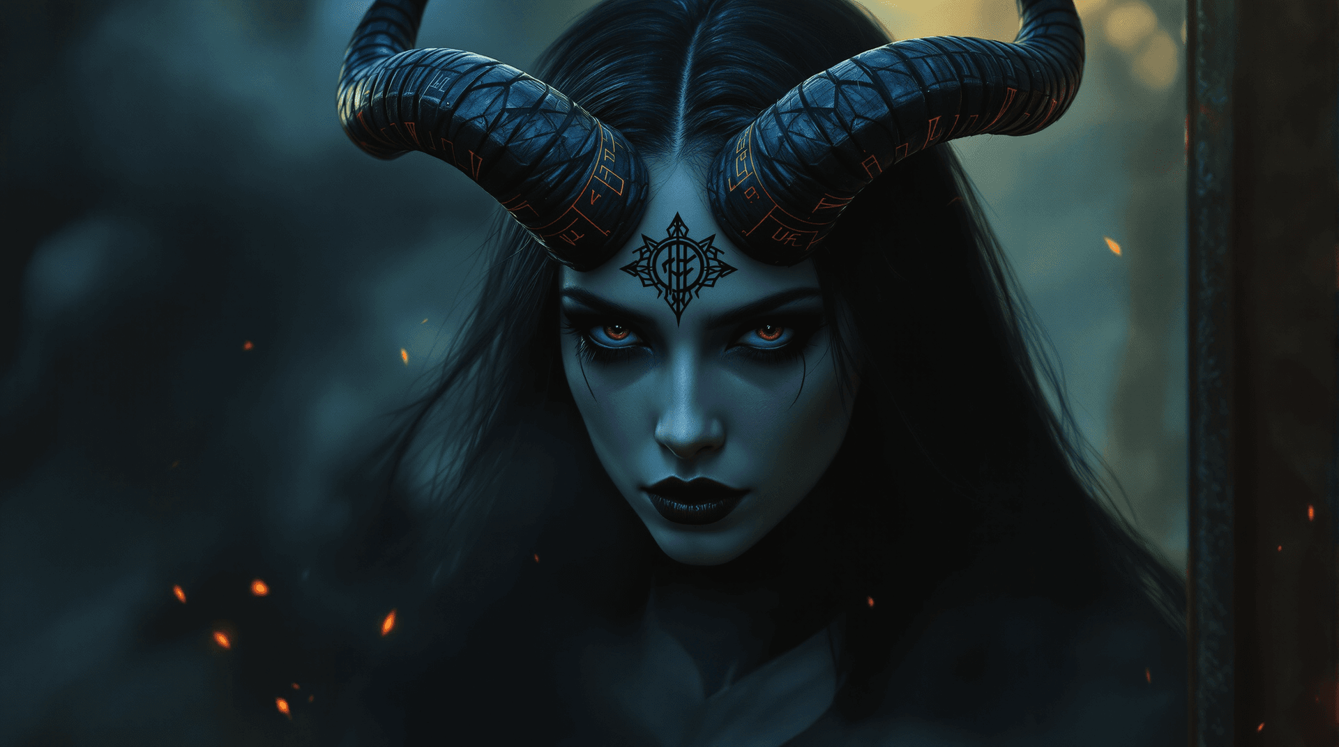 AI generated: A record-album cover, fantasy art, full body pose: A powerful yet vulnerable female demon, reminisce...