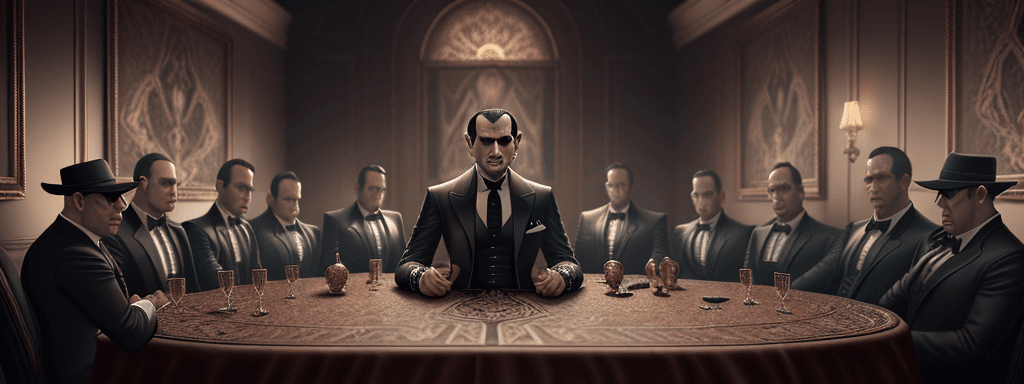 AI generated: mafia,12person,table,mafia game, intricate artwork . octane render, trending on artstation,t symmetr...