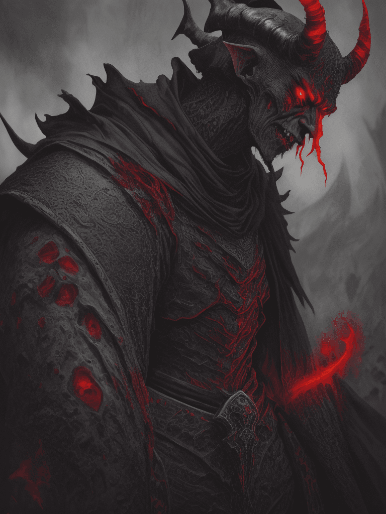 AI generated: medium close up, stunning illustration of a demonic warrior in black medieval armor, nosferatu zodd ...