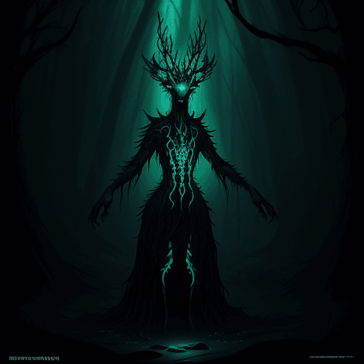 AI generated: gothic illuminated anthropomorphic creature, full body,  in a Bioluminescent Forest, surreal atmosph...