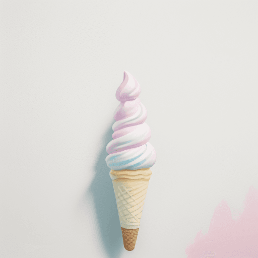 AI generated: Pastel Color Soft Serve Ice Cream Cone on display with Blurred  paint dripping on white wall