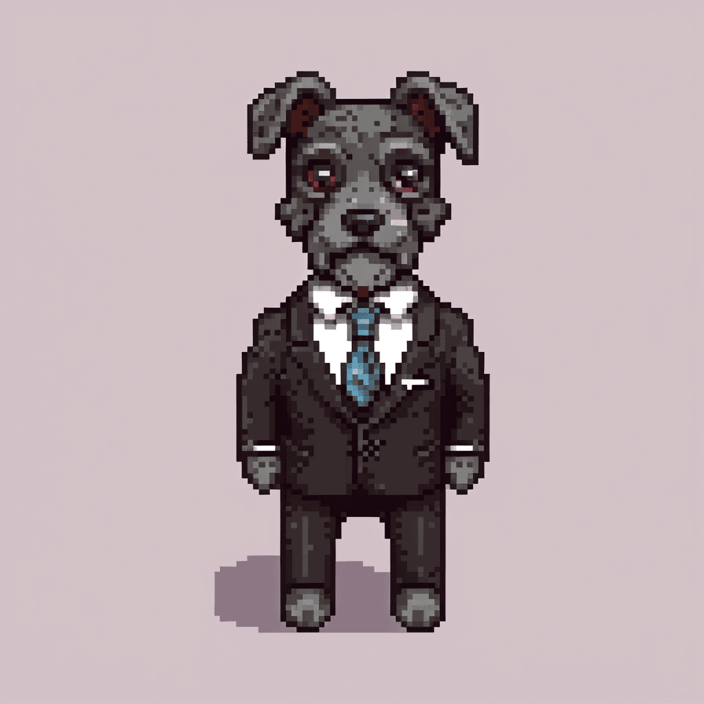AI generated: (Man in black suit and tie) Cartoon Anthropomorphic Miniature Schnauzer Dog