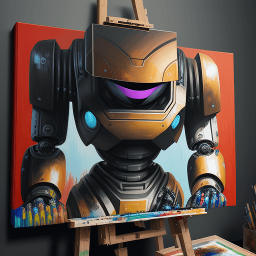 AI generated: Ki robot painting a realistic painting on a canvas