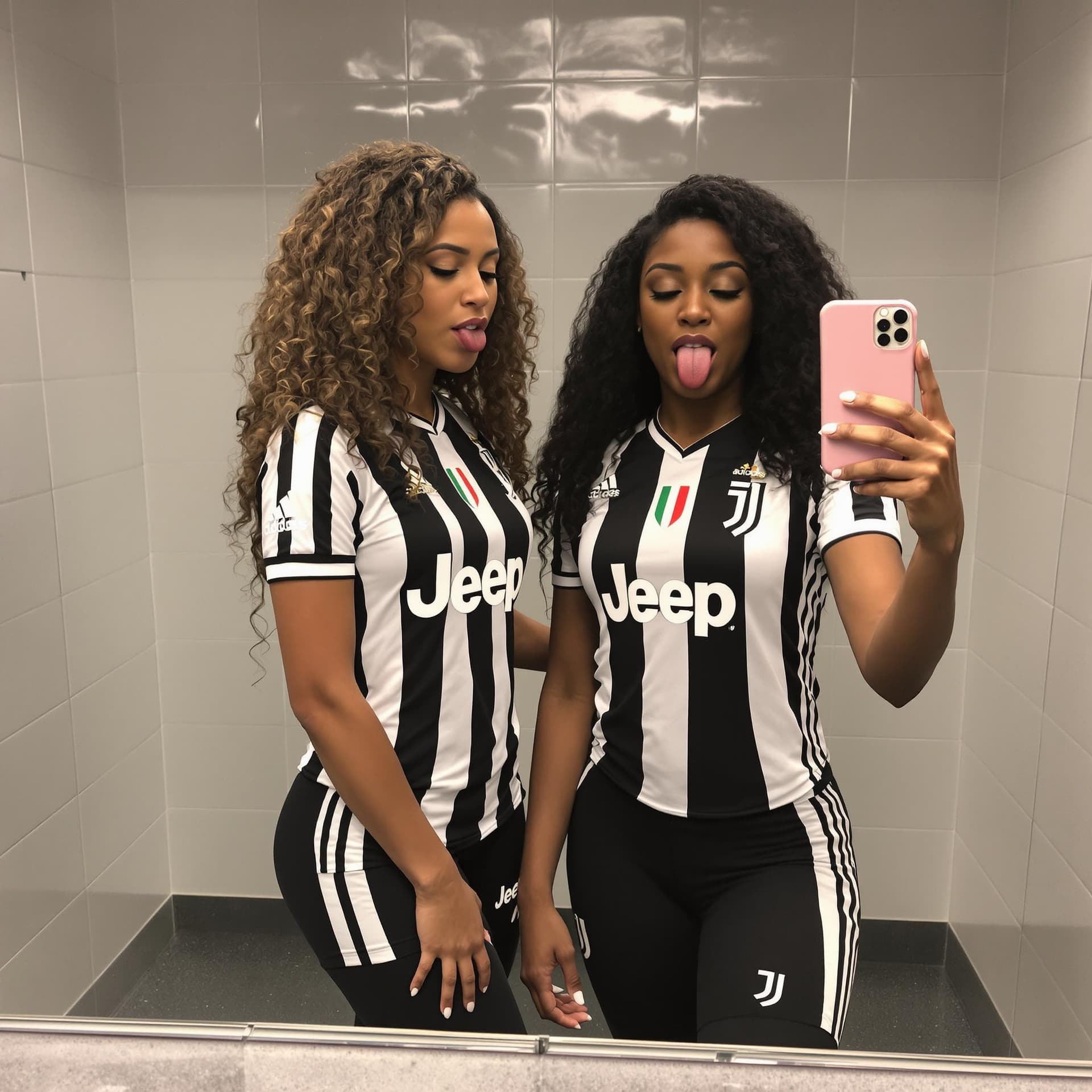 AI generated: Two beautiful Italian girls. One, a white Italian girl with long curly brunette hair. The other one,...