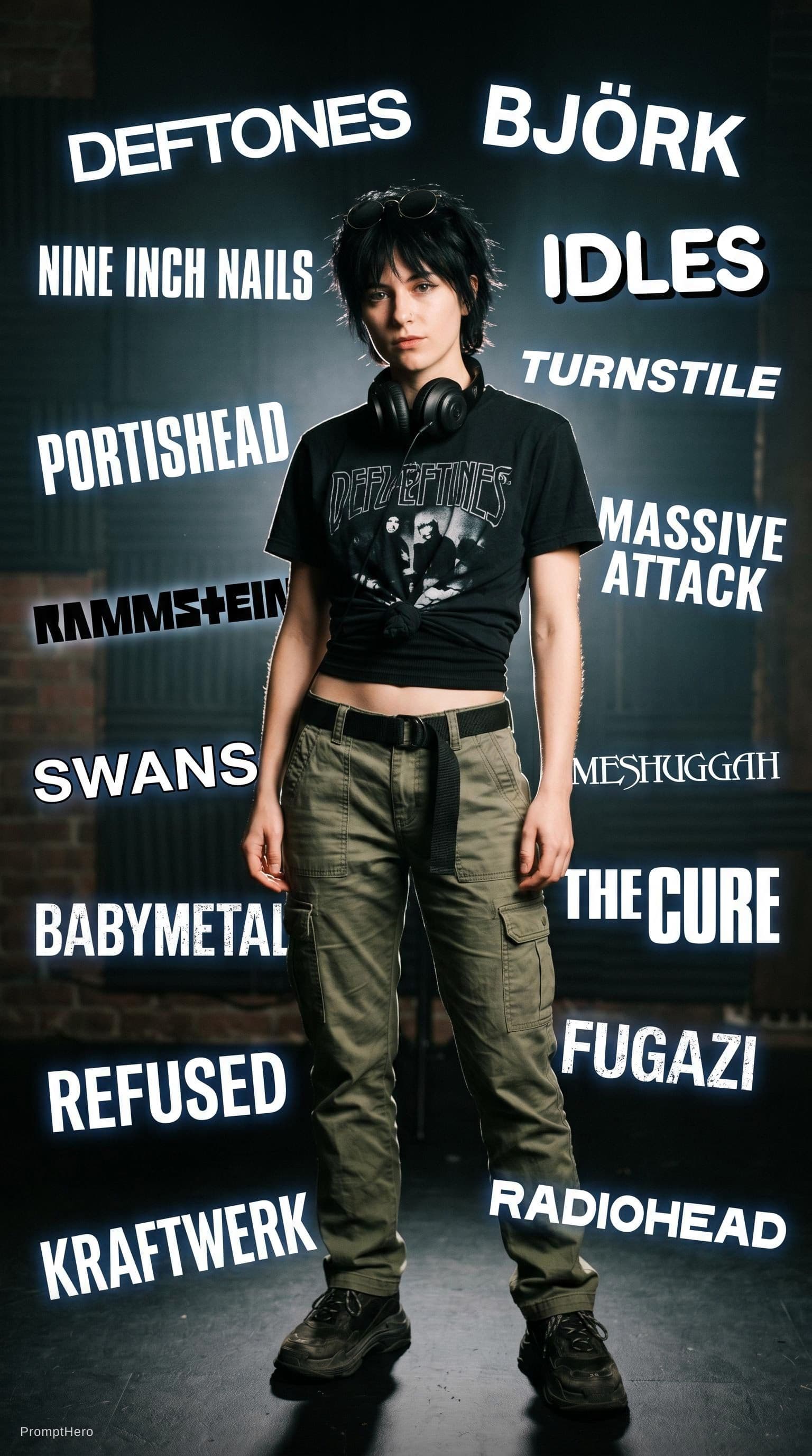 AI generated: A photorealistic full-body vertical portrait of a 24-year-old androgynous tomboy: slim petite athlet...