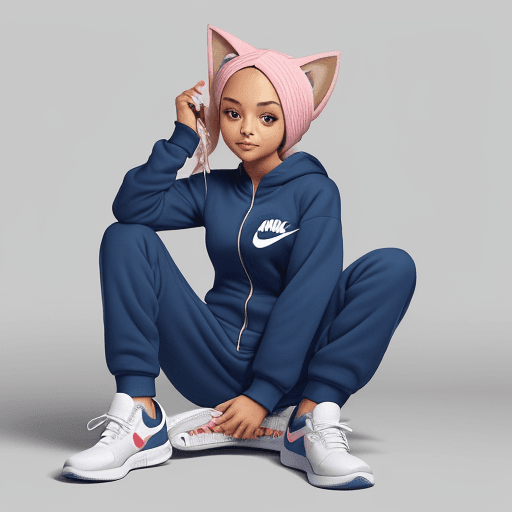 AI generated: photo of cute adorable happy anthropomorphic kitten wearing jogging suit and Nike Jordan Why Not.6 w...