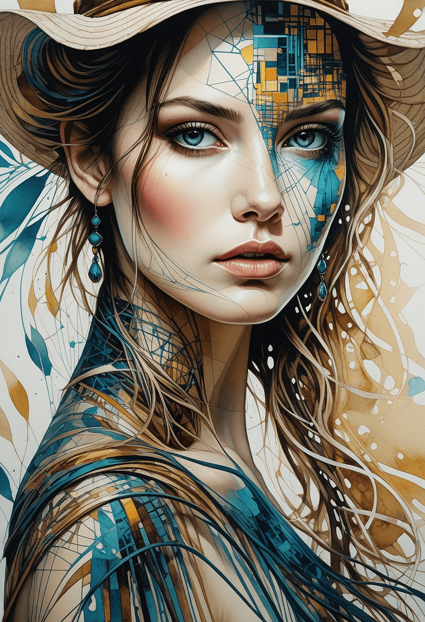 AI generated: A digital portrait of a woman with a fair complexion and blue eyes, featuring a fusion of realism an...