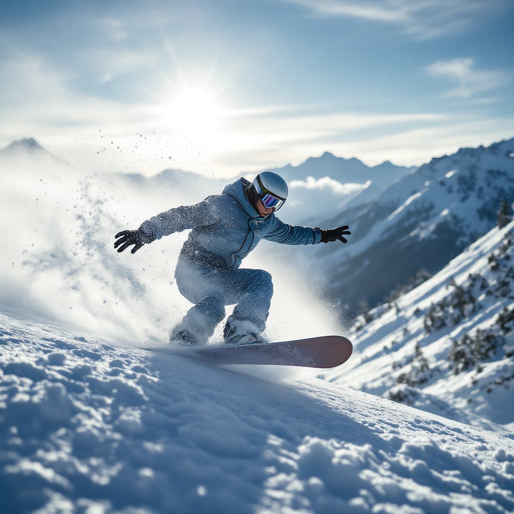 AI generated: photography, action sports shooting, dynamic range, professional light skin snowboarder, in the snow...