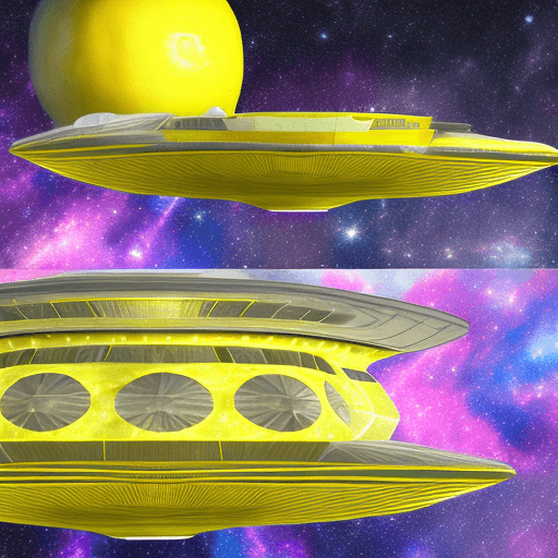 AI generated: "Against the backdrop of a lemon-infused nebula, a cutting-edge starship embarks on a daring interst...
