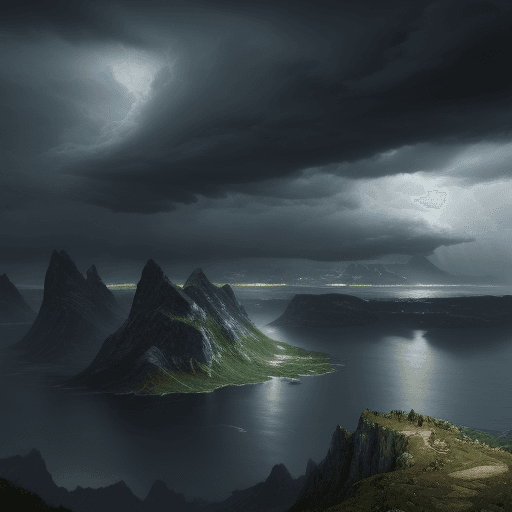 AI generated: heroic landscape with stormclouds 8k
