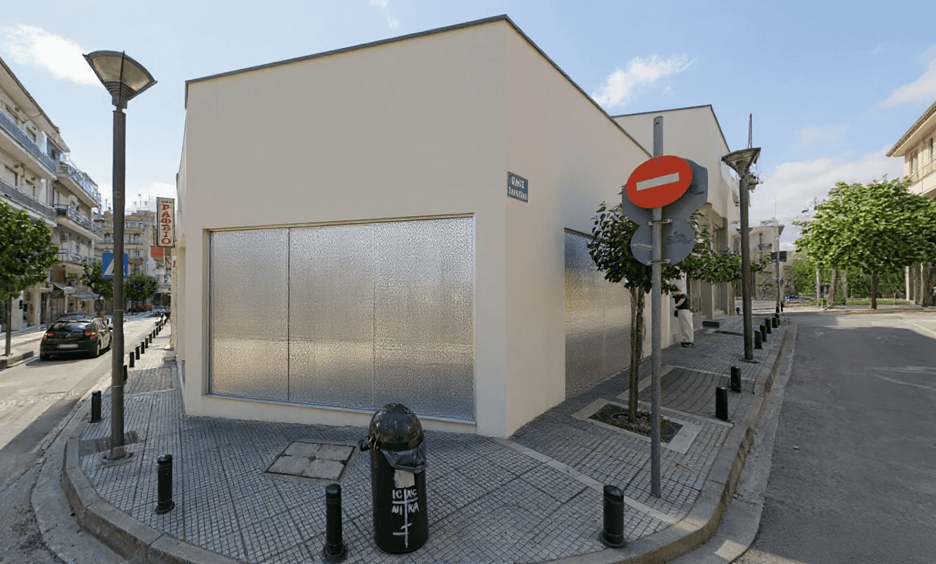 AI generated: Only replace the vertical wooden panels with white perforated sheet metal