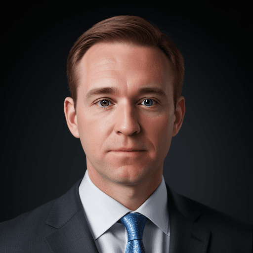 AI generated: 8k Linkedin professional photo of a white man in a suit with studio lighting, bokeh, corporate portr...