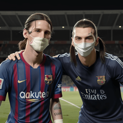 AI generated: Messi and Ibrahimovic play blind football in special masks