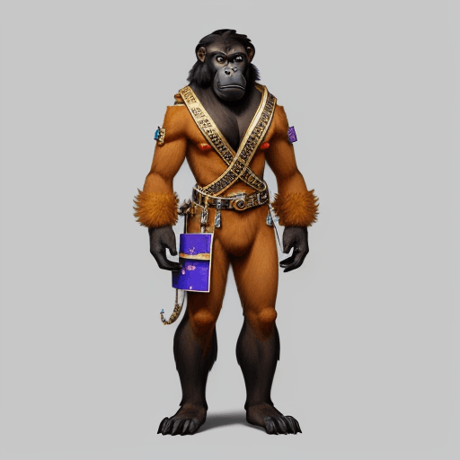 AI generated: Anthro-furry humanoid ape , costume three-piece , watch-check , character concept design , painting ...