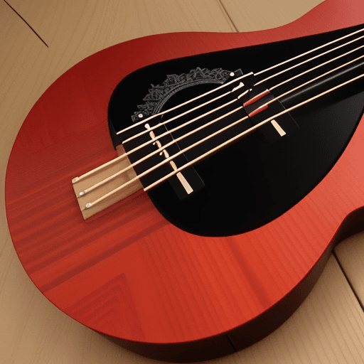 AI generated: acoustic guitar
japanse desing
wood black with details in red
Kanjis on the diapason frets
frets are...