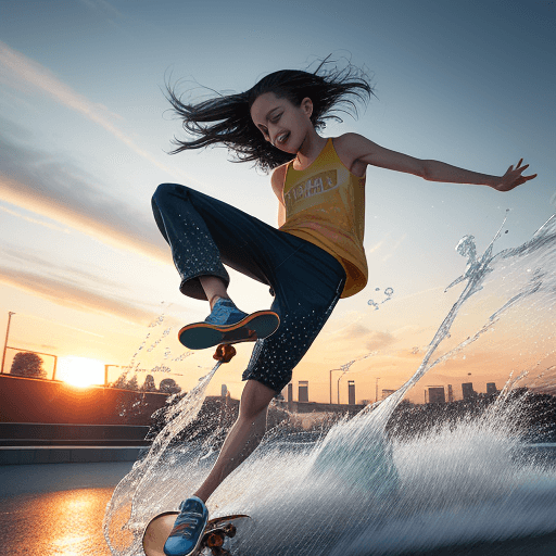 AI generated: dynamic, high-speed action, encapsulated in a warm, vibrant sunset backdrop, a tight crop focusing o...