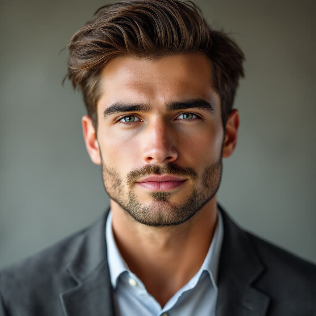 AI generated: "A highly realistic and detailed portrait of a 30-year-old young man with a confident and charismati...
