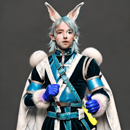 AI generated: male d&d harengon, male dnd rabbitfolk, male d&d anthro rabbit :: white fur with light blue tipped e...