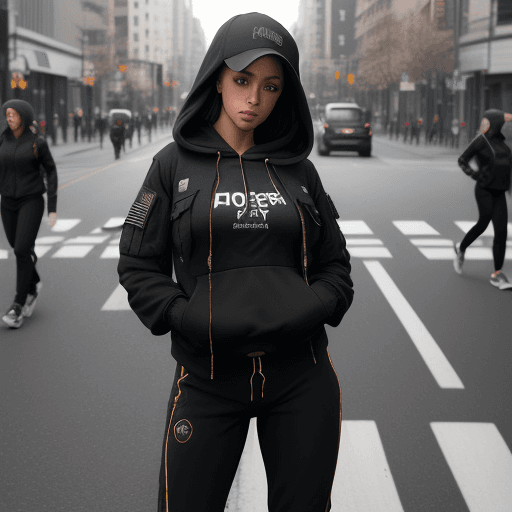 AI generated: photography, 24 woman, pro model, natural pose moment, wearing small text logo with tactical tight t...