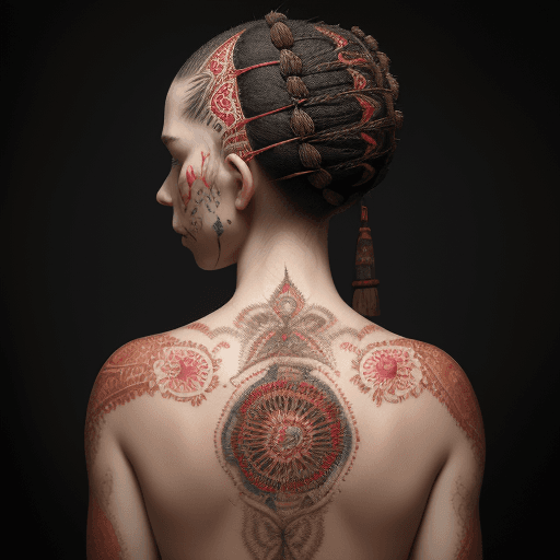 AI generated: the whole face and back are permeated with painful threads in the style of Ukrainian national embroi...
