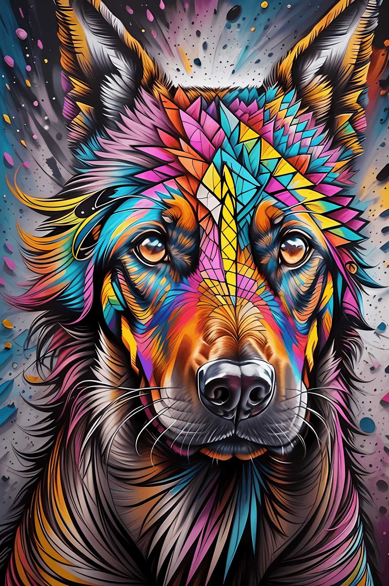 AI generated: (Doberman perro ),(Mejor pose),(Mejor ángulo), (Mejor expresión), Eduardo Kobra acolchoamento ,pared...