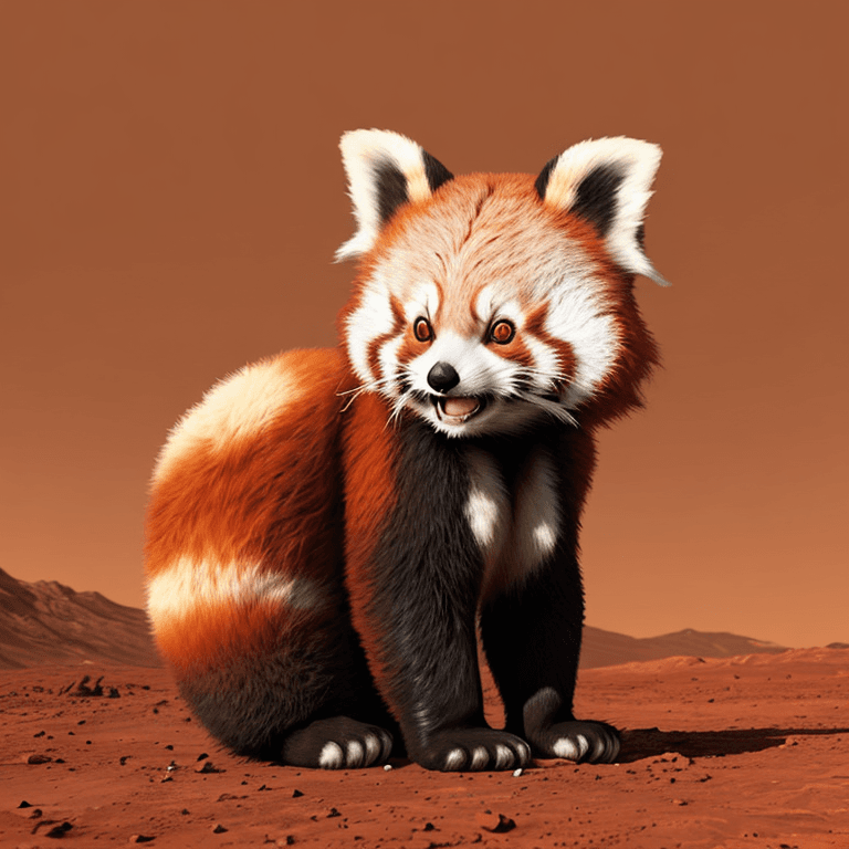 AI generated: Red panda on Mars