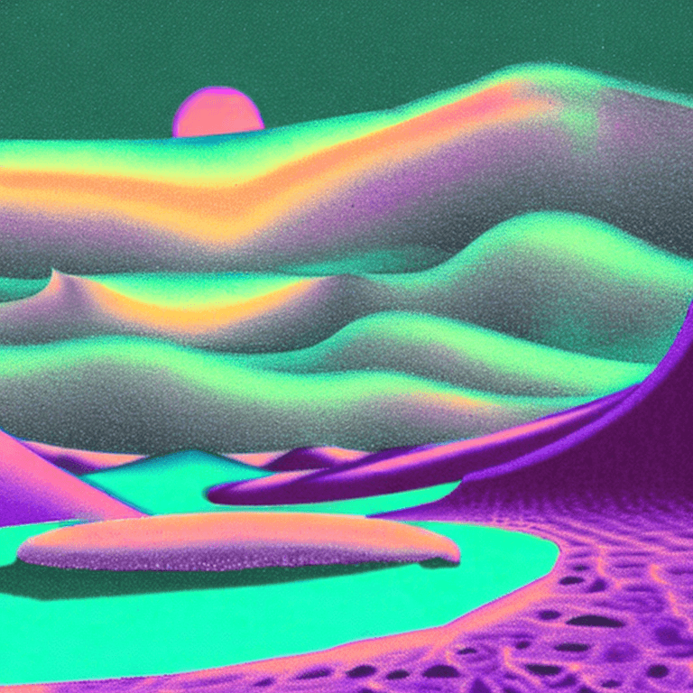 AI generated: illustration of a strange mysterious desolate desert with purple sand , painting like ,purpleish col...