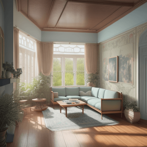 AI generated: High resolution photography interior design, dreamy sunken living room conversation pit, wooden floo...