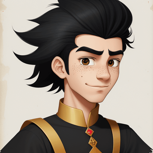 AI generated: Poster of a cartoon character drawn of a teenager, his hair is black, with some freckles on his face...