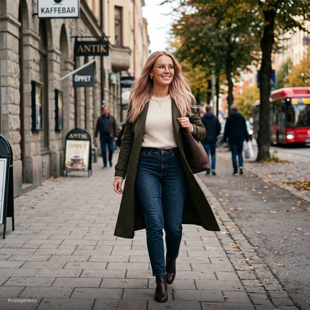 AI generated: : A candid hyperrealistic photo of Annika Larsson, a sophisticated 25-year-old Swedish woman with lo...