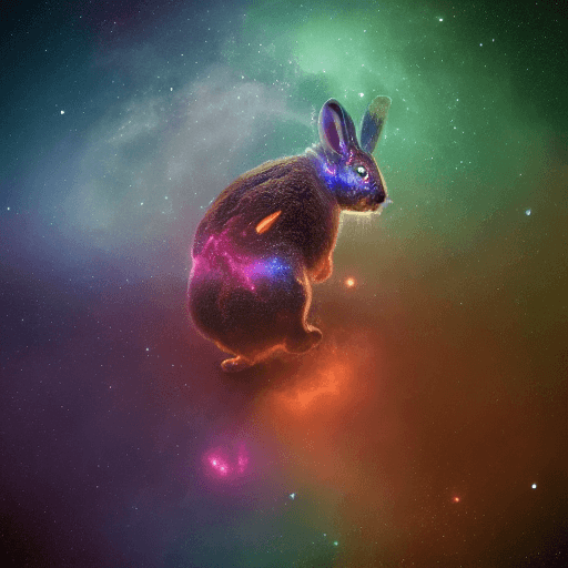 AI generated: galaxies, spirals, space, nebulae, stars, smoke, iridescent, intricate detail, in the shape of a rab...