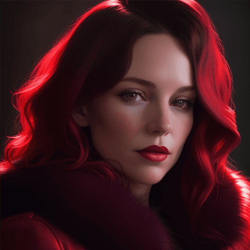 AI generated: rachel wyeth in her red fur coat, in the style of captivating lighting, glamorous hollywood portrait...