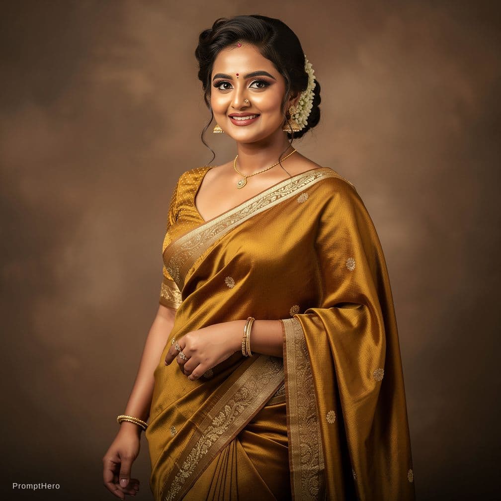 AI generated: Sexily hot tamil girl in half saree with ample boobs and uplifted big buttocks 