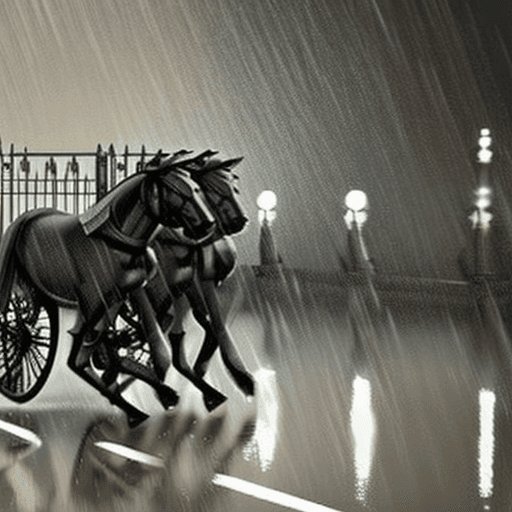 AI generated: carriage with furious black horses, rainy,  storm night,, digital art,4k,ultra, retro vintage style,...