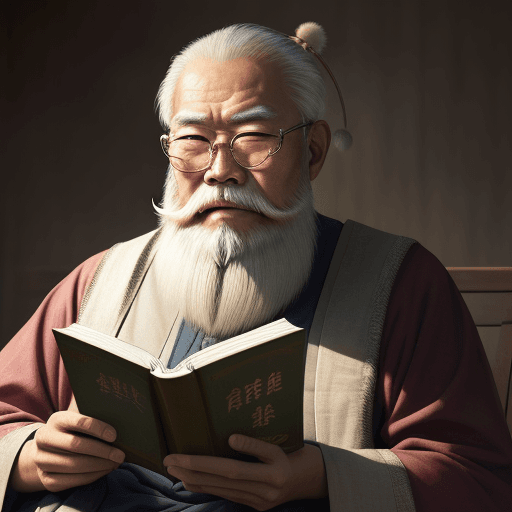 AI generated: High quality, realistic, Asian Old Wise Man, reading a book, long white beard, with a serene and wis...