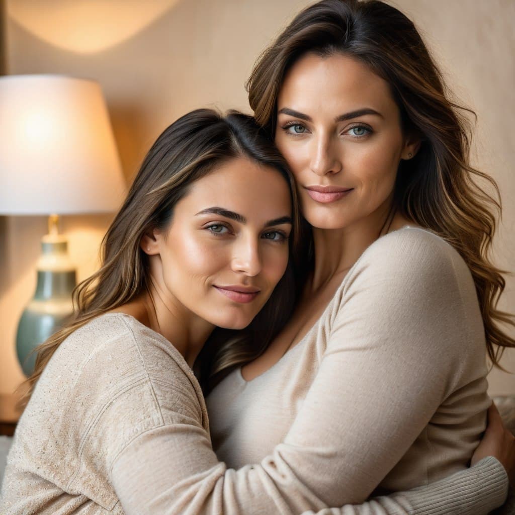 AI generated: mother and daughter high resolution photography , cozy atmosphere, (Masterpiece:1.3), (best quality:...