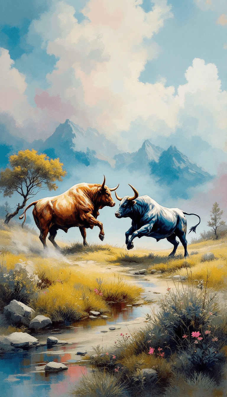 AI generated: a landscape fighting bull painting pastel colors, 16k, -ar 9:16 - - style 750 - -v 6.0 - Image
