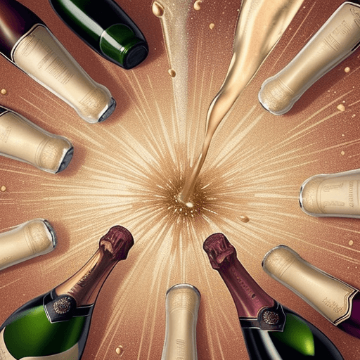 AI generated: 
champagne bottle burst and spill their liquid