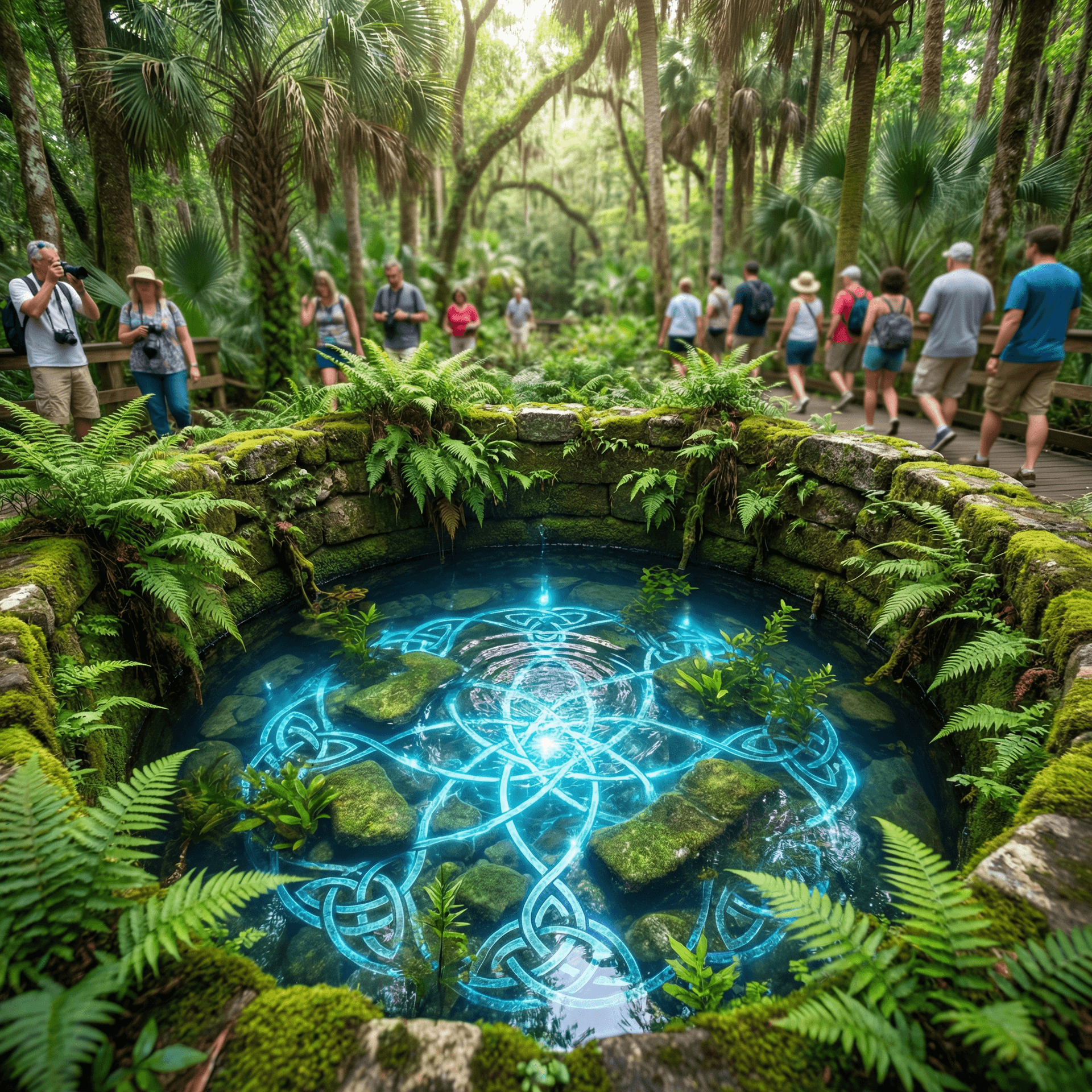 AI generated: an ancient stone well in a lush Florida landscape, supposedly the Fountain of Youth, but beneath the...
